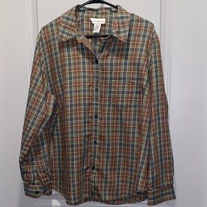 Vtg Evan Picone Brown & Green Plaid Button-Down Shirt – Women’s 18W